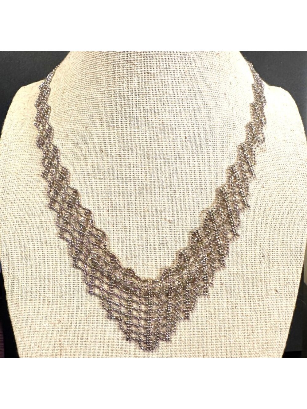 Sterling Silver 925 Multi Strand Mesh Chain Necklace Size 17" Adjustable Length